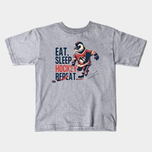 Eat Sleep Hockey Repeat Penguin Ice Hockey Player Kids T-Shirt